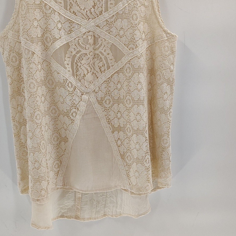 Bluheaven Cream Sleeveless Pullover Size Small Lace Gauze Summer Blouse - Picture 3 of 8